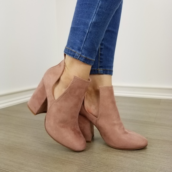 Vegan Suede Mauve Cute Ankle Boots Open Sides-EE - Picture 7 of 8